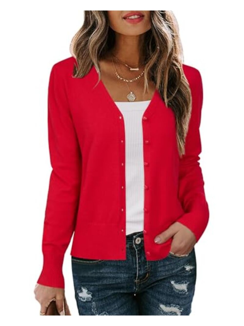 Long Sleeve V Neck Button Down Knit Cardigan Sweater Shrug